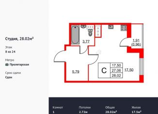 Продается квартира студия, 28 м2, Санкт-Петербург, ЖК Аквилон Скай, Русановская улица, 20к1