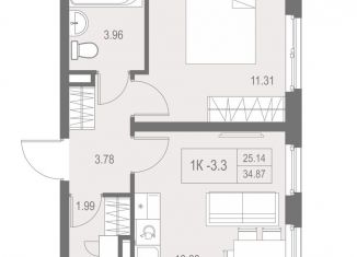 Продажа 1-комнатной квартиры, 34.5 м2, Санкт-Петербург, метро Проспект Большевиков