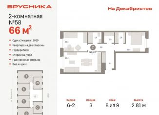 Продам 2-комнатную квартиру, 66 м2, Новосибирск, метро Октябрьская