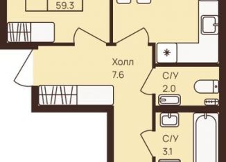 2-комнатная квартира на продажу, 59.3 м2, деревня Новое Девяткино, ЖК Девяткино