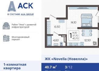 Продается однокомнатная квартира, 40.7 м2, Краснодар, ЖК Новелла, улица Ветеранов, 40лит3