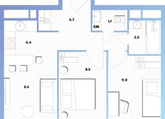 2-комнатная квартира на продажу, 41.4 м2, Москва, Окская улица, 7А, метро Окская