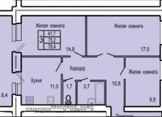 3-комнатная квартира на продажу, 79.4 м2, Орёл, улица Родзевича-Белевича, 5, ЖК Северная Звезда