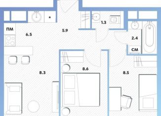 2-комнатная квартира на продажу, 41.4 м2, Москва, Окская улица, 7А, метро Окская