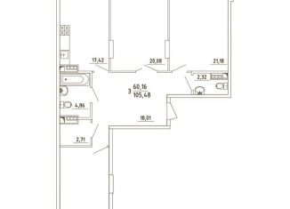 Продаю 3-ком. квартиру, 105.5 м2, деревня Бородки, Парковая улица, 1