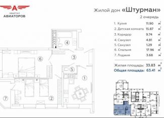 Продаю двухкомнатную квартиру, 63.4 м2, Брянск, улица имени А.Ф. Войстроченко, 8, ЖК Квартал Авиаторов