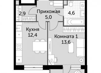 1-комнатная квартира на продажу, 39.7 м2, деревня Бородино, Малая Бородинская улица, 1к7