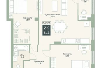 Двухкомнатная квартира на продажу, 81.2 м2, Курганская область, улица Витебского, 5