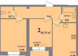 Продается двухкомнатная квартира, 55.8 м2, Муром