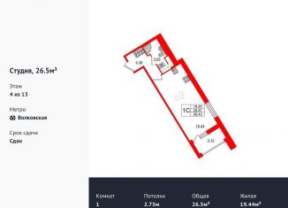 Квартира на продажу студия, 26.5 м2, Санкт-Петербург, Тосина улица, 6, метро Обводный канал
