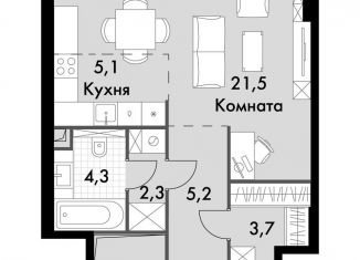 Продажа 1-ком. квартиры, 42.1 м2, Москва, ЖК Сидней Сити, жилой комплекс Сидней Сити, к5/1