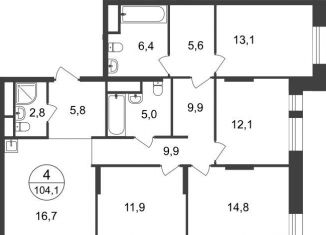 4-комнатная квартира на продажу, 104.1 м2, Московский, 11-я фаза, к3