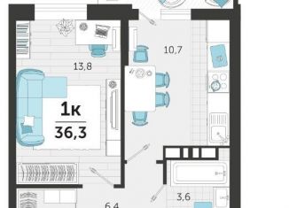 Продается 1-комнатная квартира, 36.3 м2, Краснодар, улица Автолюбителей, 1Гк1, ЖК Стрижи