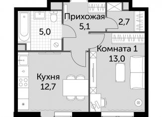 Продажа однокомнатной квартиры, 39.6 м2, деревня Бородино, Малая Бородинская улица, 1к7