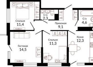 3-комнатная квартира на продажу, 69.7 м2, Красноярск, улица Александра Матросова, 34, Свердловский район