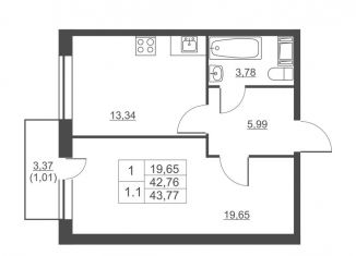 Продажа 1-комнатной квартиры, 43.8 м2, городской посёлок имени Свердлова, ЖК Невские Панорамы
