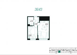 Продается 1-комнатная квартира, 39.4 м2, Тула