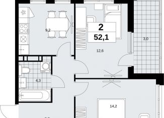 Продажа 2-комнатной квартиры, 52.1 м2, поселение Сосенское, ЖК Скандинавия
