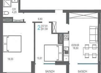 Продам 2-комнатную квартиру, 61.6 м2, поселок Семидворье