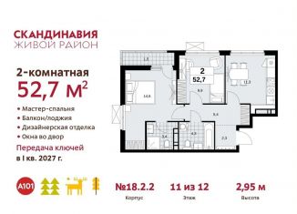 Продам 2-комнатную квартиру, 52.7 м2, поселение Сосенское, ЖК Скандинавия