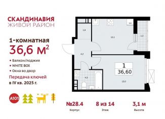 1-комнатная квартира на продажу, 36.6 м2, Москва