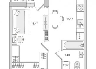 Продам 1-комнатную квартиру, 36.9 м2, Ленинградская область