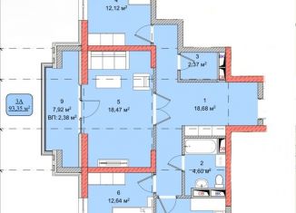 3-комнатная квартира на продажу, 93.4 м2, Грозный, улица Шейха Али Митаева, 17