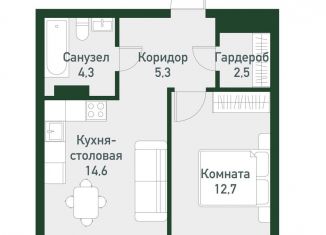 Продается однокомнатная квартира, 39.1 м2, посёлок Западный
