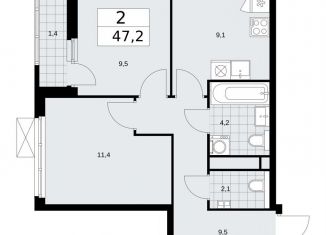 Продажа 2-комнатной квартиры, 47.2 м2, Москва, жилой комплекс Прокшино, к11.2.1