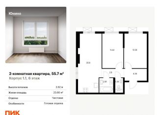 Продажа двухкомнатной квартиры, 55.7 м2, Щербинка, жилой комплекс Юнино, 1.1