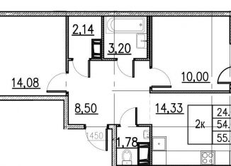 Продается двухкомнатная квартира, 55.9 м2, Кудрово, Итальянский переулок, 2к2, ЖК Кудровский Парк