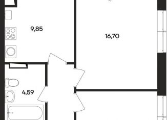 Продается 2-комнатная квартира, 51.7 м2, поселок городского типа Заозерное