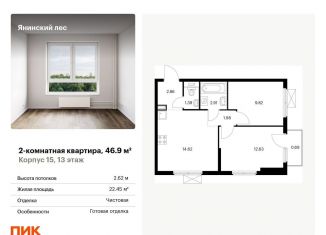Двухкомнатная квартира на продажу, 46.9 м2, городской посёлок Янино-1