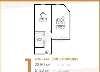 Продаю однокомнатную квартиру, 51.5 м2, Волгоградская область, Северная улица, 5
