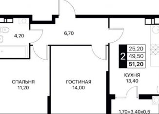 Продам 2-комнатную квартиру, 51.2 м2, Ростовская область