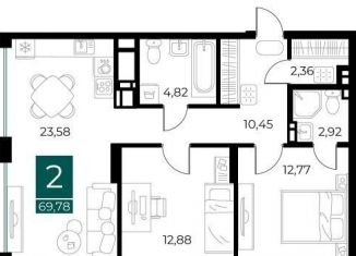 Продается двухкомнатная квартира, 69.8 м2, Рязанская область