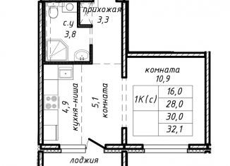 Продам 1-ком. квартиру, 30 м2, Новосибирск, улица Связистов, 162к2с