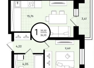 Продажа 1-комнатной квартиры, 36.9 м2, Тюмень