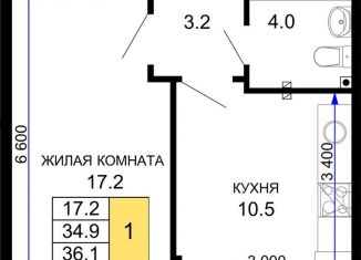 Продается однокомнатная квартира, 36.1 м2, Краснодар