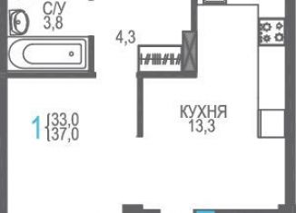 Однокомнатная квартира на продажу, 37 м2, Крым