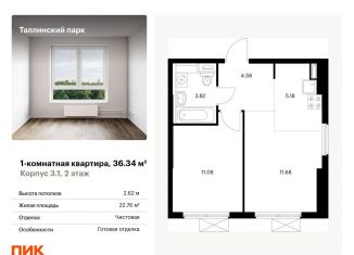 Продается 1-ком. квартира, 36.3 м2, Ленинградская область