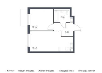 Продам однокомнатную квартиру, 34.3 м2, Ленинградская область