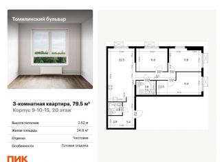 Продается 3-ком. квартира, 79.5 м2, Московская область, жилой комплекс Томилинский Бульвар, 9-10-15