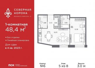 1-комнатная квартира на продажу, 48.4 м2, Санкт-Петербург, набережная реки Карповки, 31к1, муниципальный округ Чкаловское