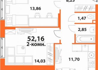 Продаю 2-ком. квартиру, 52.2 м2, Ульяновск, ЖК Аквамарин-2, 1