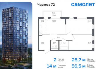 2-ком. квартира на продажу, 56.5 м2, Тюмень, жилой комплекс Чаркова 72, 2.1, Ленинский округ