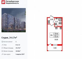 Квартира на продажу студия, 24.2 м2, Санкт-Петербург, метро Парнас