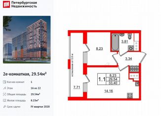 Продается 1-ком. квартира, 29.5 м2, деревня Новосаратовка