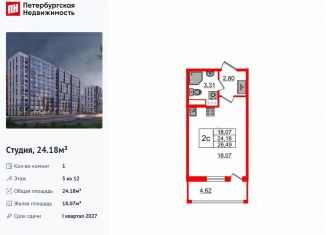 Продаю квартиру студию, 24.2 м2, Санкт-Петербург, метро Парнас