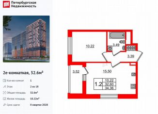 Продам 1-комнатную квартиру, 32.6 м2, деревня Новосаратовка